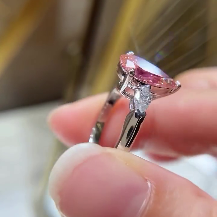 Pear Shape 1.20tcw Fancy Pink Lab Grown Diamond Engagement Ring | Three Stone Ring | 1.00ct Center | IGI Certificate