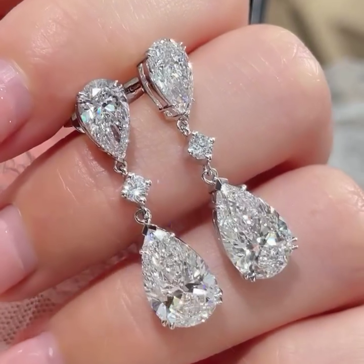 Pear 7.20tcw Lab Grown Diamond Drop Earring | Basket Set White Gold | D-E-F Color | VVS–VS Clarity | IGI Certified | Elegant Dangle Earrings