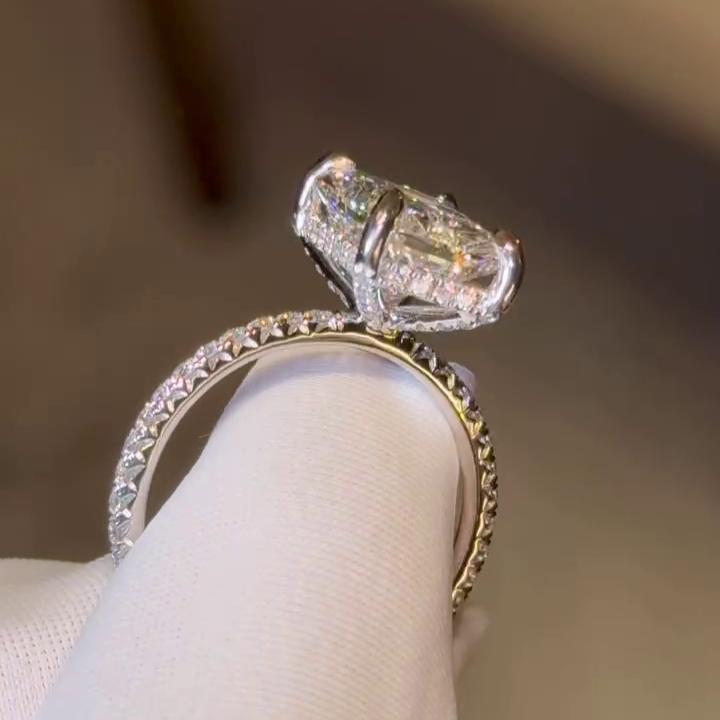 Radiant 3.50tcw Lab Grown Diamond Hidden Halo Pave Engagement Ring, D-E-F Color, VVS-VS Clarity