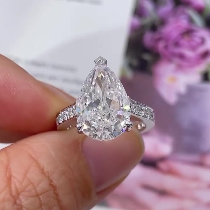 Pear 7.00tcw Lab Grown Diamond Channel Set Cathedral Engagement Ring, D-E-F Color, VVS-VS Clarity