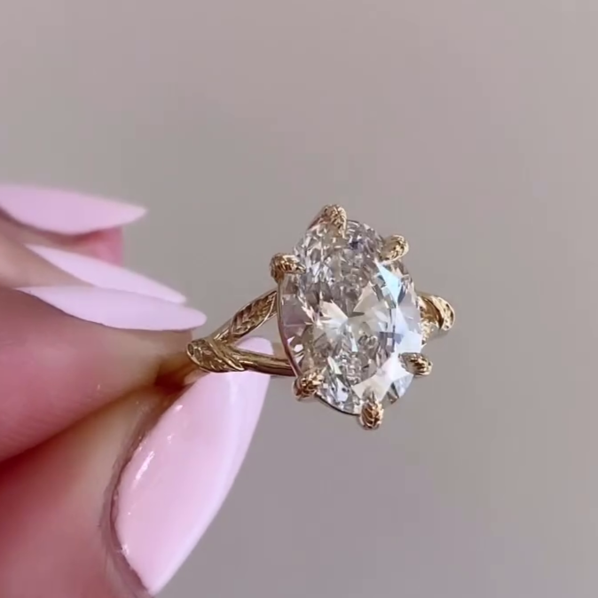 Oval 1.50tcw Lab Grown Diamond Six Prong Unique Split Engagement Ring, D-E-F Color, VVS-VS Clarity