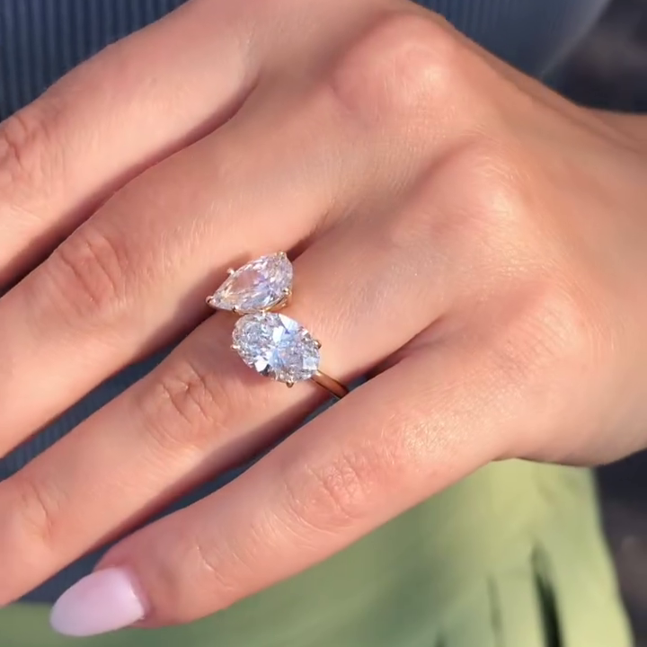 Pear And Oval 3.00tcw Lab Grown Diamond Toi et Moi Engagement Ring, DEF Color, VVS-VS Clarity