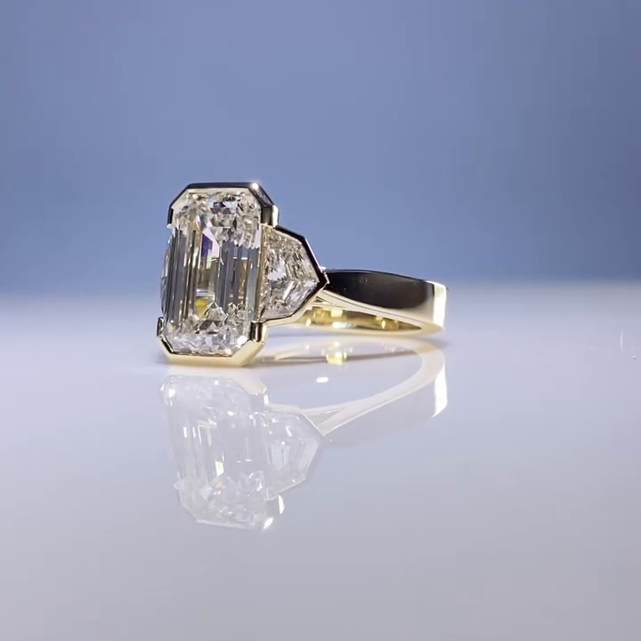 Emerald 2.60tcw Lab Grown Diamond Side Stone Bezel-set Engagement Ring, D-E-F Color, VVS-VS Clarity