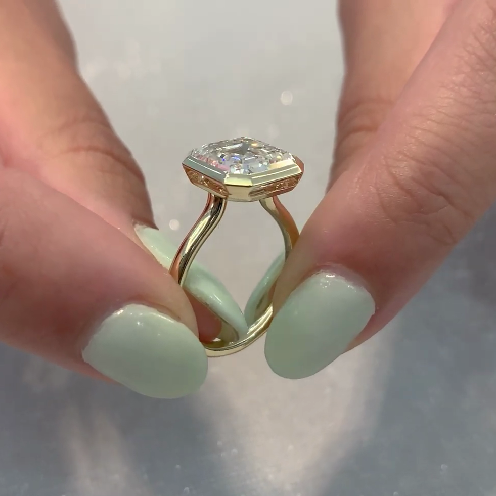 4.00ct Asscher Lab Grown Diamond Bezel Engagement Ring | IGI Certified | DEF VVS | Custom Gold