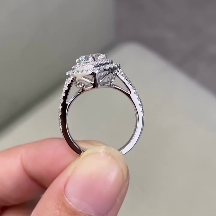 Heart 2.30tcw Lab Grown Diamond Double Halo Split Shank Engagement Ring, D-E-F Color, VVS-VS Clarity