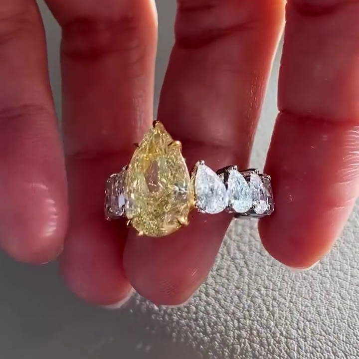 Pear Fancy Yellow 9.00tcw Lab Diamond Pavé Engagement Ring | IGI Certified VVS–VS Clarity