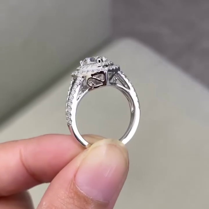 Heart 1.80tcw Lab Grown Diamond Engagement Ring | Double Halo | Split Shank Design | D-E-F Color | VVS–VS Clarity | IGI Certified