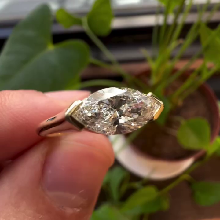 Marquise 1.00ct Lab Grown Diamond Cathedral Half Bezel Diamond, DEF Color, VVS-VS Clarity - IGI Certificate