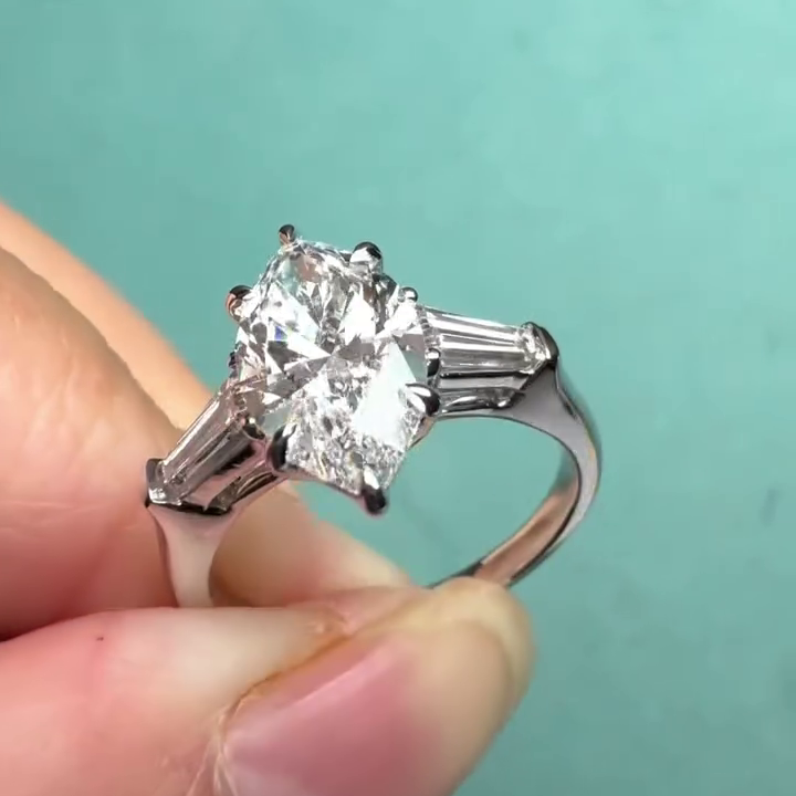 Marquise 2.30tcw Lab Diamond Three Stone Cathedral Engagement Ring | Tapered Baguette | IGI Certified