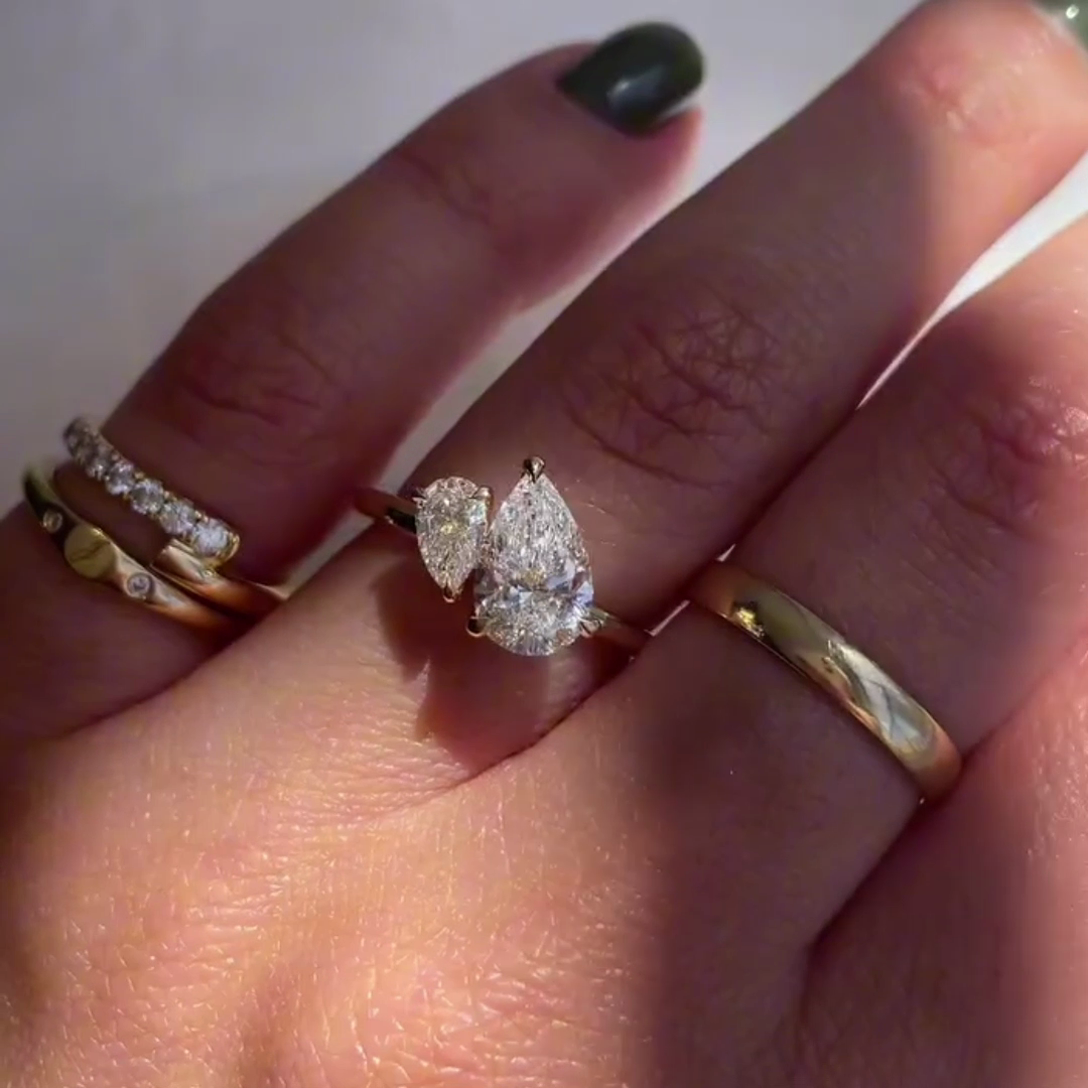 Toi et Moi 1.40ct Double Pear Lab Diamond Ring | IGI Certified | Custom 10k 14k 18k Gold or Platinum