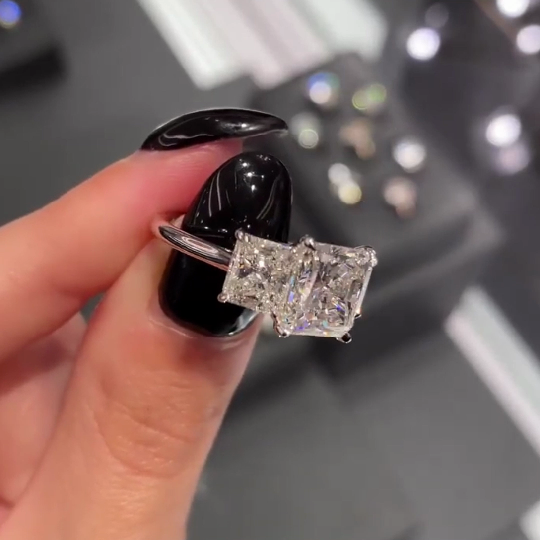 6.00tcw Princess Lab Diamond Three Stone Engagement Ring | IGI Certified