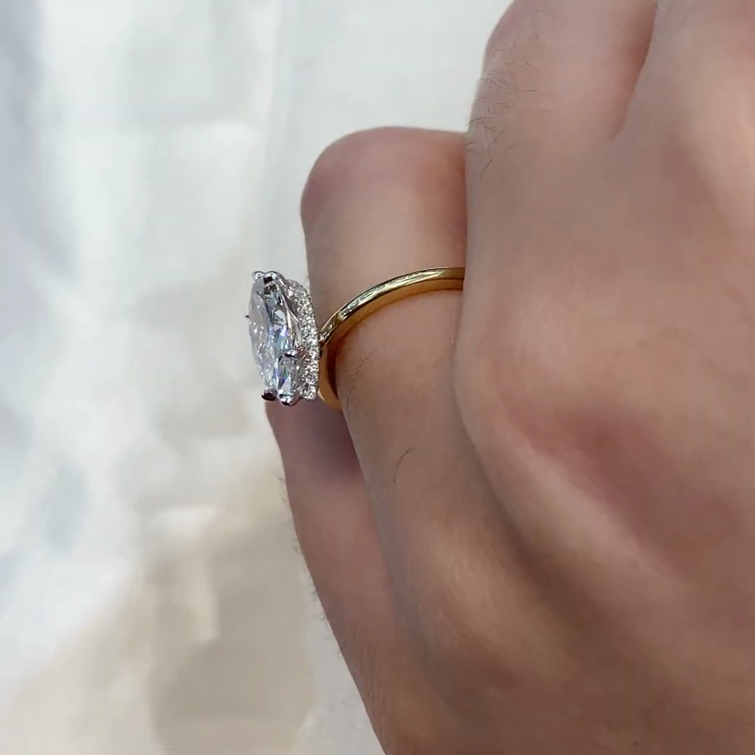 Marquise 2.20tcw Lab Grown Diamond Two Tone Hidden Halo Solitaire Engagement Ring, DEF Color, VVS-VS Clarity - IGI Certified