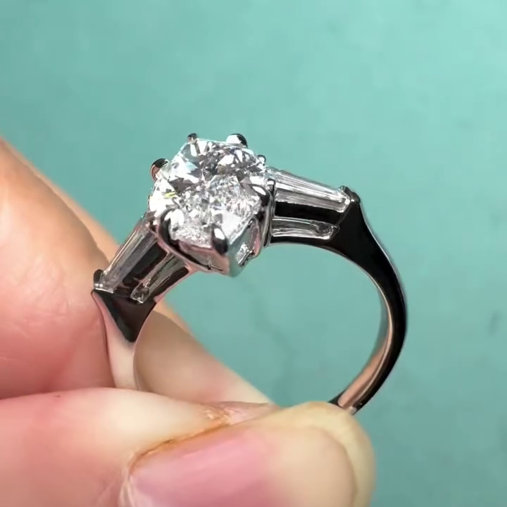 Marquise 2.30tcw Lab Diamond Three Stone Cathedral Engagement Ring | Tapered Baguette | IGI Certified