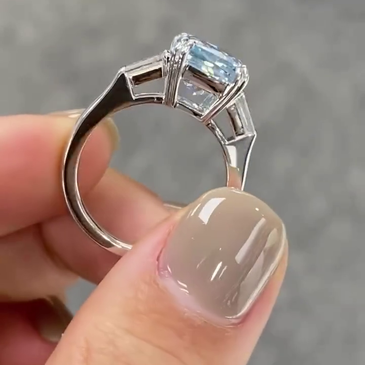 Fancy Blue Cushion Cut 3.50tcw Lab Grown Diamond Engagement Ring | Three Stone Design | IGI Certified | 10k 14k 18k Platinum Gold
