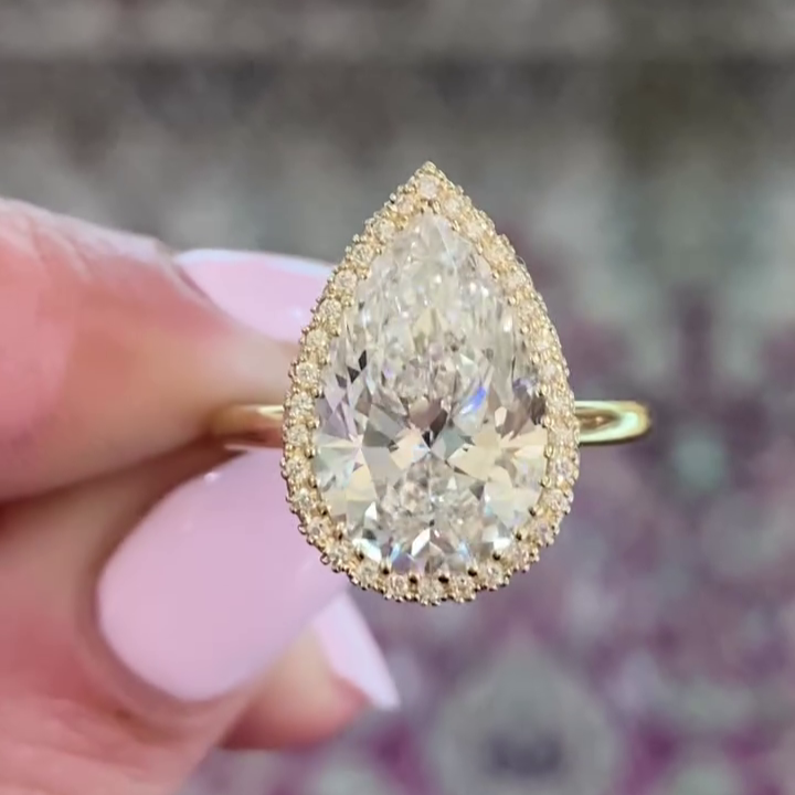 Pear 2.90tcw Lab Grown Diamond Halo, Hidden Halo Solitaire Engagement Ring, D-E-F Color, VVS-VS Clarity