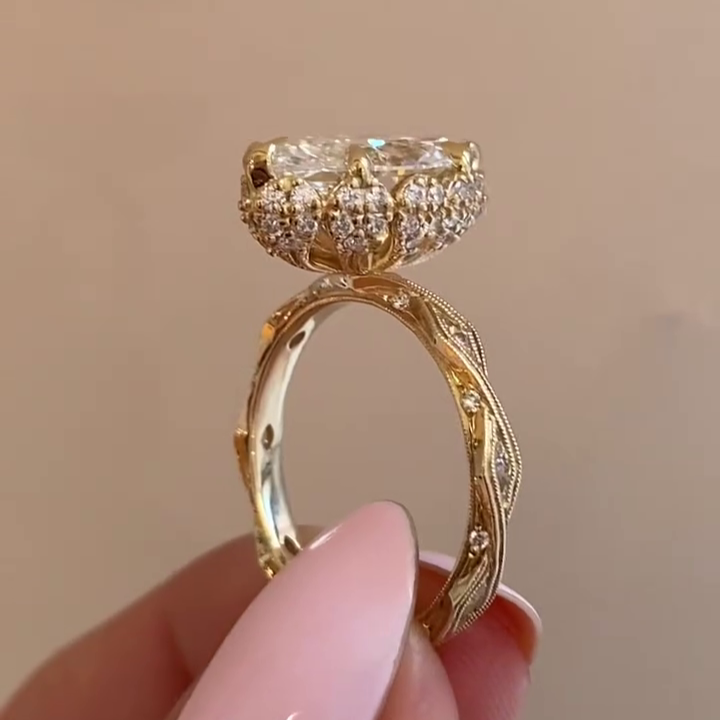 Marquise 3.00tcw Lab Grown Diamond Engagement Ring | Unique Side Stone Band | IGI Certified