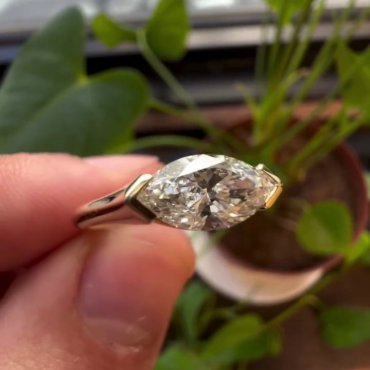 Marquise 1.00ct Lab Grown Diamond Cathedral Half Bezel Diamond, DEF Color, VVS-VS Clarity - IGI Certificate