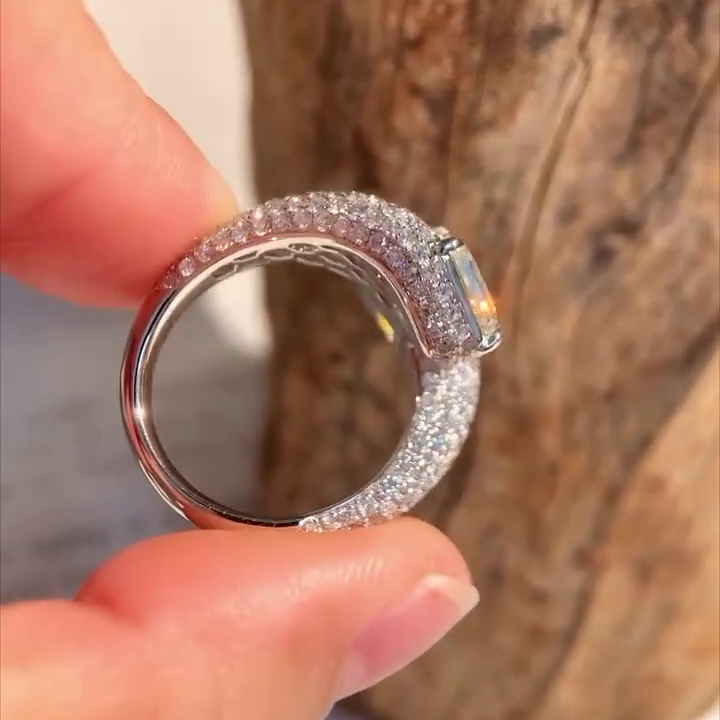 Asscher Fancy Yellow and White 5.50tcw Lab Grown Diamond Bypass Set Pave Engagement Ring, VVS-VS Clarity