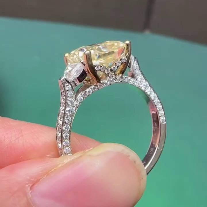 Radiant Fancy Yellow 4.00ct Lab Diamond Ring | 1.50ct White Side Stones | IGI Certified