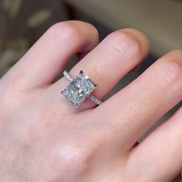Radiant 3.50tcw Lab Grown Diamond Hidden Halo Pave Engagement Ring, D-E-F Color, VVS-VS Clarity