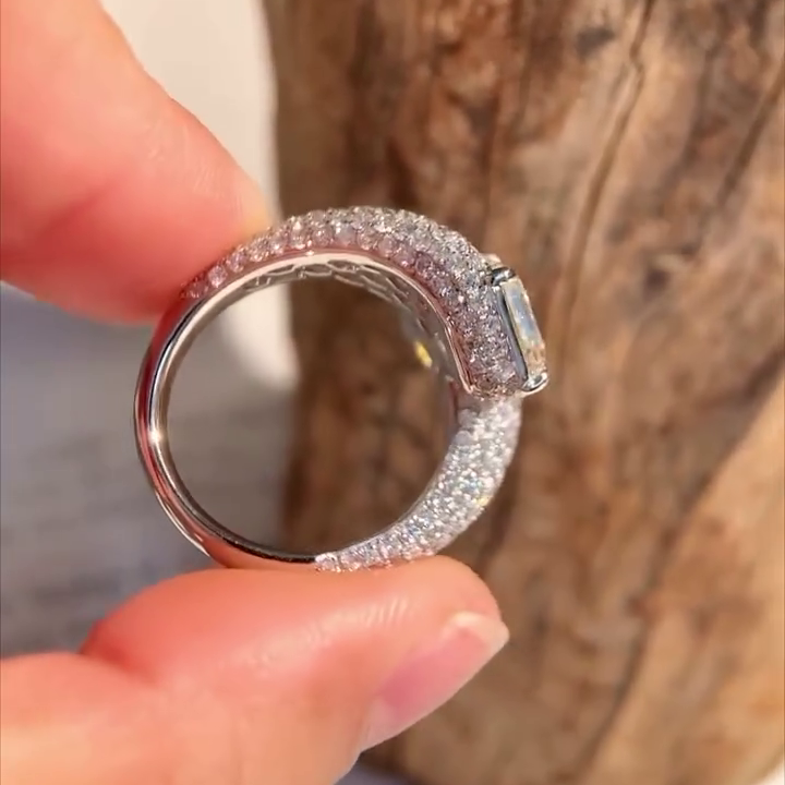 Asscher Fancy Yellow and White 5.50tcw Lab Grown Diamond Bypass Set Pave Engagement Ring, VVS-VS Clarity