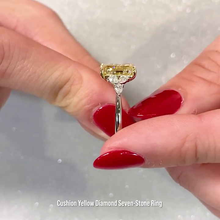 Fancy Yellow Cushion 3.40tcw Lab Diamond Seven-Stone Ring | IGI Certified