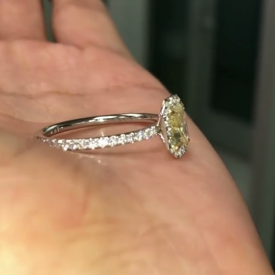 1.70tcw Yellow Radiant Lab Diamond Engagement Ring | Halo + Pavé Band | IGI Certified | White Gold Ring