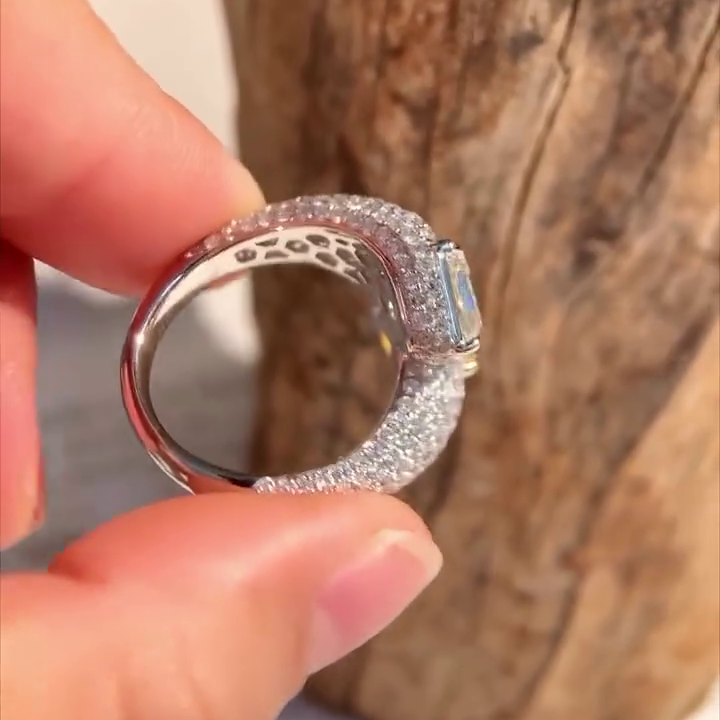 Asscher Fancy Yellow and White 5.50tcw Lab Grown Diamond Bypass Set Pave Engagement Ring, VVS-VS Clarity