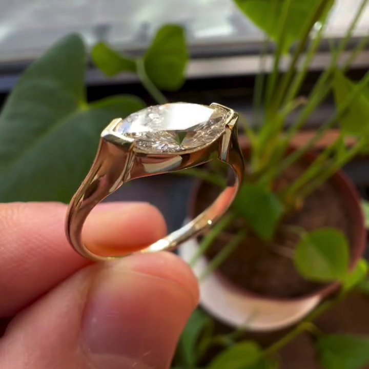 1.00ct Marquise Lab Grown Diamond Cathedral Half Bezel Engagement Ring | IGI Certified | VVS–VS Clarity