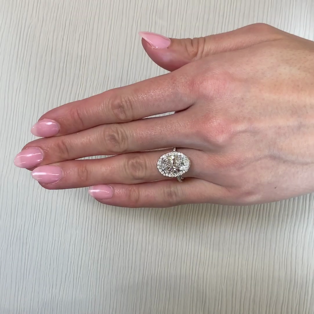 Oval 4.30tcw Lab-Grown Diamond Double Edge Halo Ring | IGI Certified | DEF VVS–VS