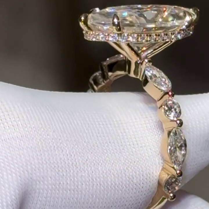 Marquise 4.00tcw Lab Grown Diamond Hidden Halo Pave Engagement Ring, D-E-F Color, VVS-VS Clarity