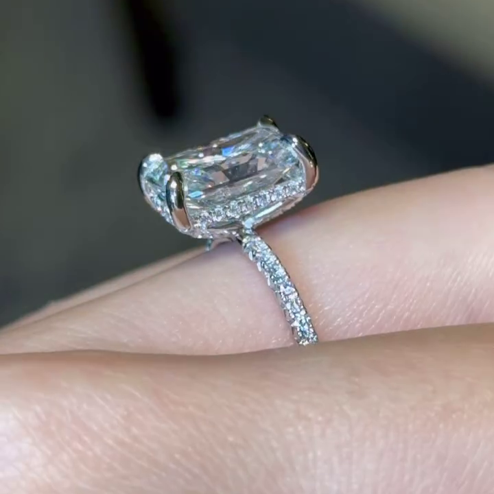 Radiant 3.50tcw Lab Grown Diamond Hidden Halo Pave Engagement Ring, D-E-F Color, VVS-VS Clarity