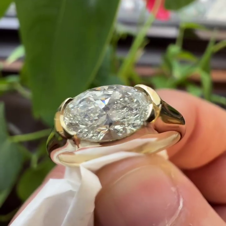 Oval 1.00ct Lab Grown Diamond Half Bezel Style Engagement Ring, DEF Color, VVS-VS Clarity