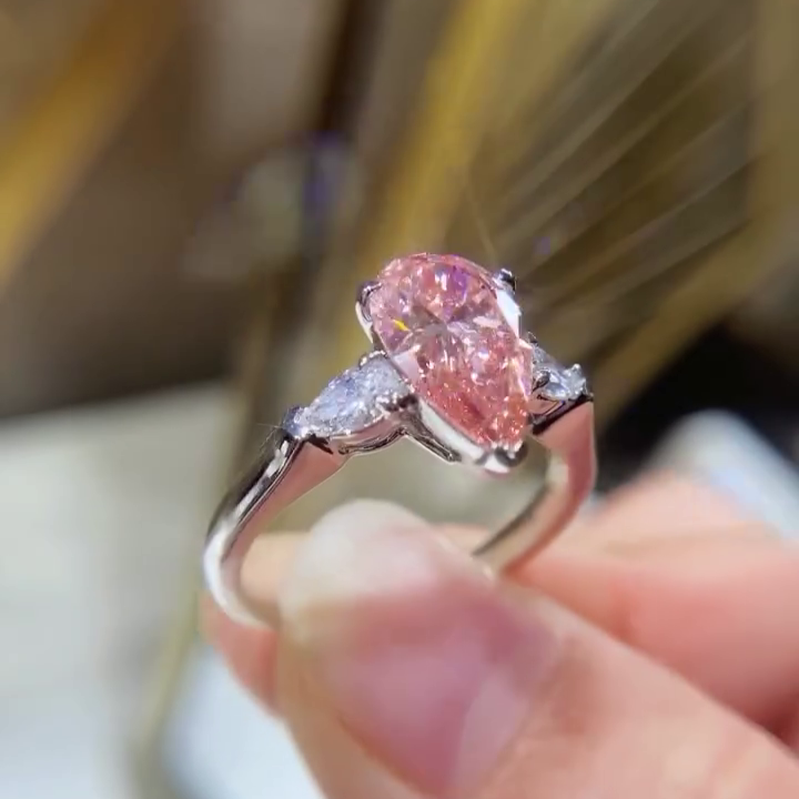 Pear Shape 1.20tcw Fancy Pink Lab Grown Diamond Engagement Ring | Three Stone Ring | 1.00ct Center | IGI Certificate