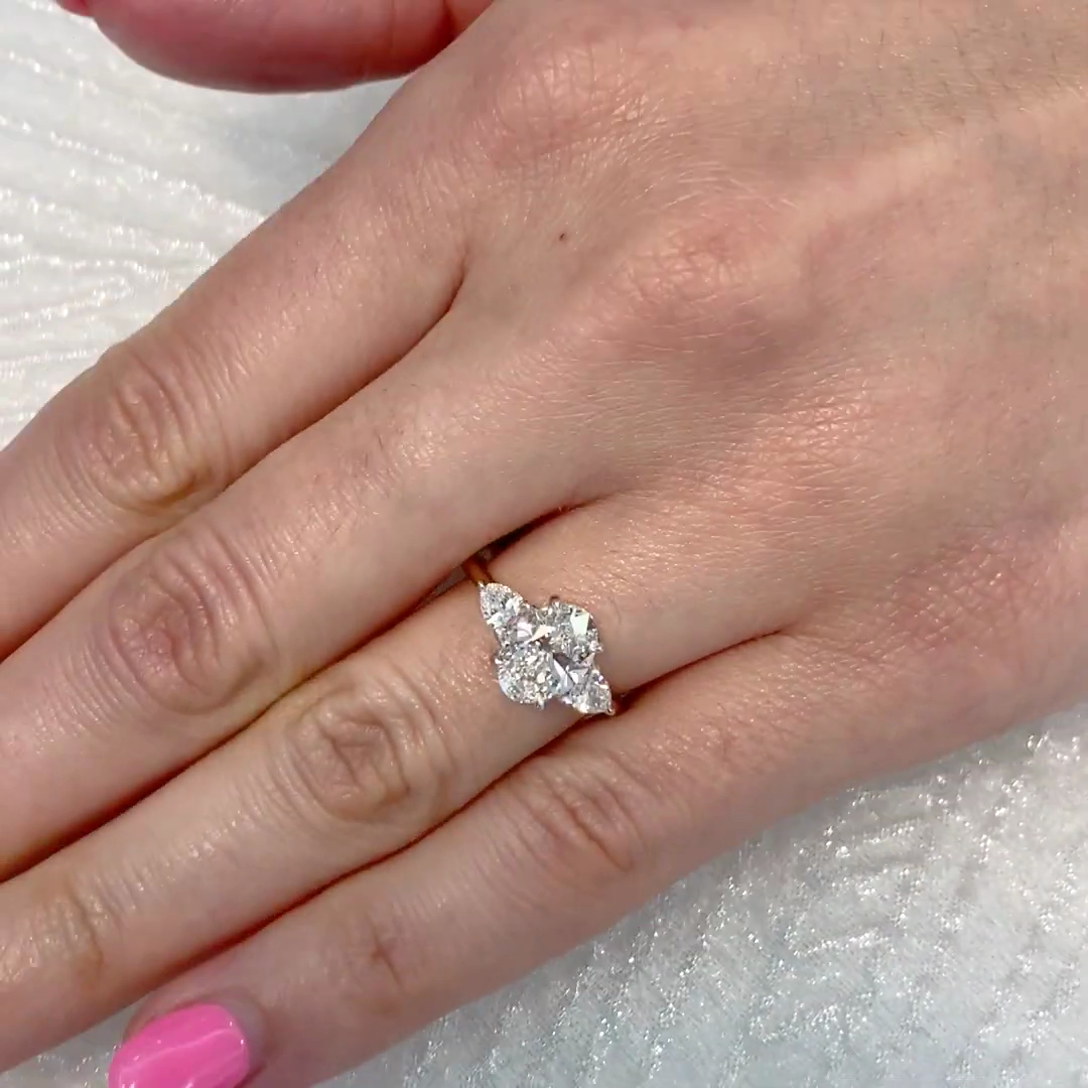 Oval 1.90tcw Lab Grown Diamond Three Stone Engagement Ring, D-E-F Color, VVS-VS Clarity - IGI Certified