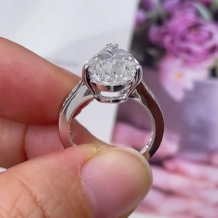 Pear 7.00tcw Lab Grown Diamond Channel Set Cathedral Engagement Ring, D-E-F Color, VVS-VS Clarity