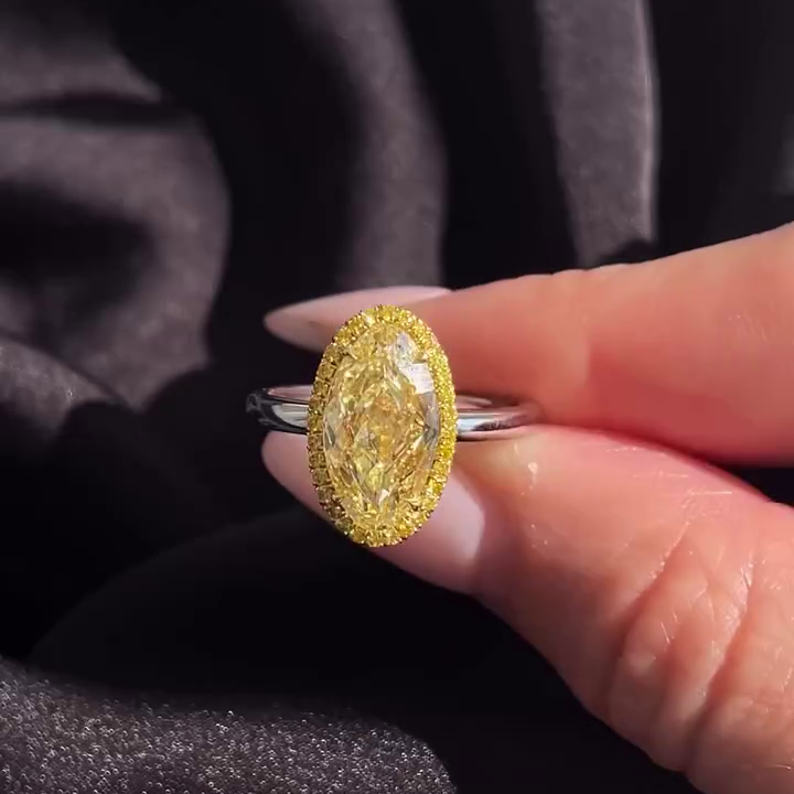 4.00ct Fancy Yellow Oval Diamond Halo Ring | 0.30ct Yellow Pavé | 14K White Gold | Statement Engagement Ring | Antique Cut Fine Jewelry
