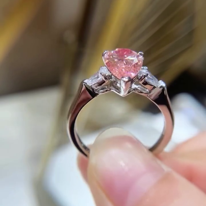Pear Shape 1.20tcw Fancy Pink Lab Grown Diamond Engagement Ring | Three Stone Ring | 1.00ct Center | IGI Certificate