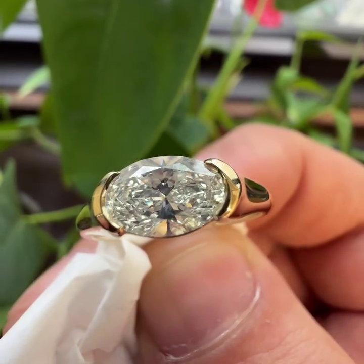 Oval 1.00ct Lab Grown Diamond Half Bezel Style Engagement Ring, D-E-F Color, VVS-VS Clarity
