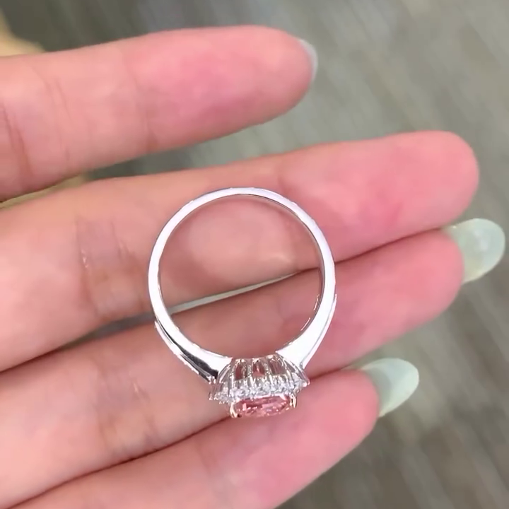 Elongated Cushion Fancy Pink 5.50tcw Lab Grown Diamond Halo Channel Set Pave Engagement Ring, VVS-VS Clarity