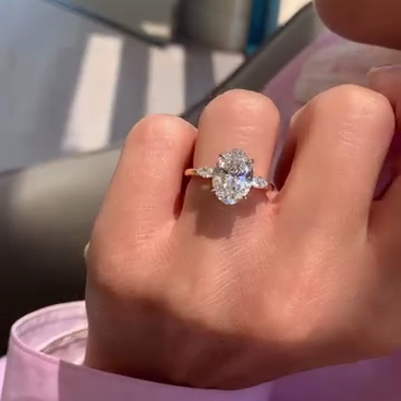 Oval 3.50tcw Lab Grown Diamond Three Stone Engagement Ring, D-E-F Color, VVS-VS Clarity