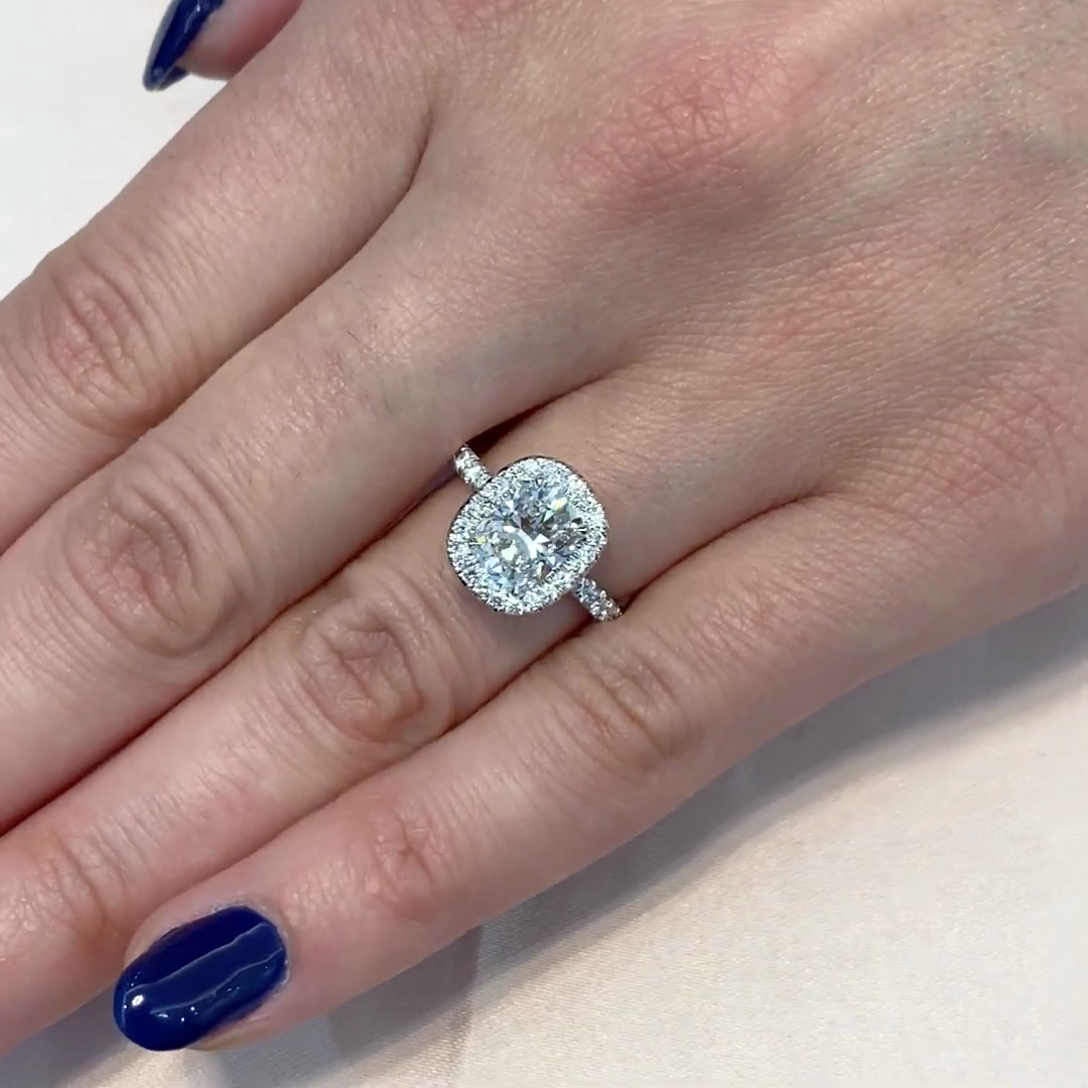 Cushion 2.10tcw Lab Grown Diamond Halo Engagement Ring, D-E-F Color, VVS-VS Clarity - IGI Certified