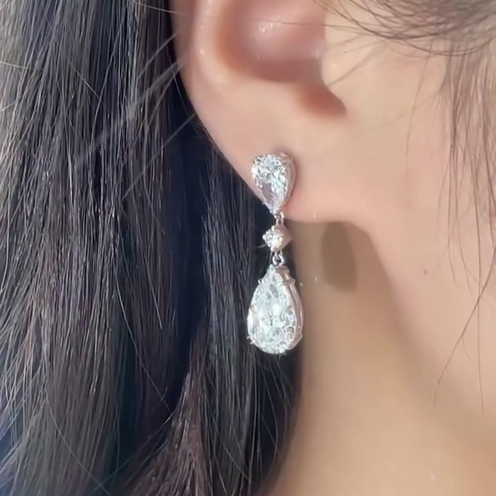 Pear 7.20tcw Lab Grown Diamond Drop Earring | Basket Set White Gold | D-E-F Color | VVS–VS Clarity | IGI Certified | Elegant Dangle Earrings