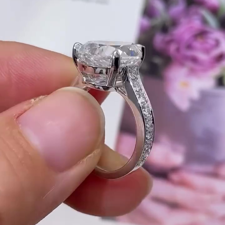 Pear 7.00tcw Lab Grown Diamond Channel Set Cathedral Engagement Ring, D-E-F Color, VVS-VS Clarity