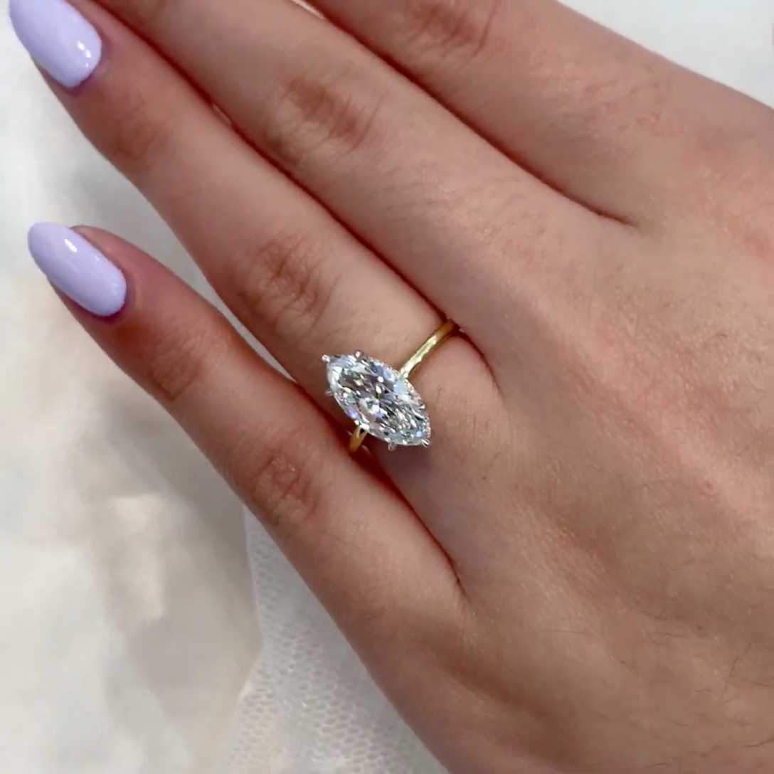 Marquise 2.20tcw Lab Grown Diamond Two Tone Hidden Halo Solitaire Engagement Ring, DEF Color, VVS-VS Clarity - IGI Certified