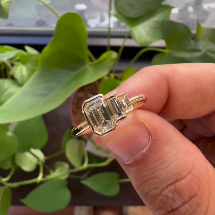1.00tcw Emerald Lab Grown Diamond Half Bezel Engagement Ring | IGI Certified | DEF Color | VVS–VS Clarity