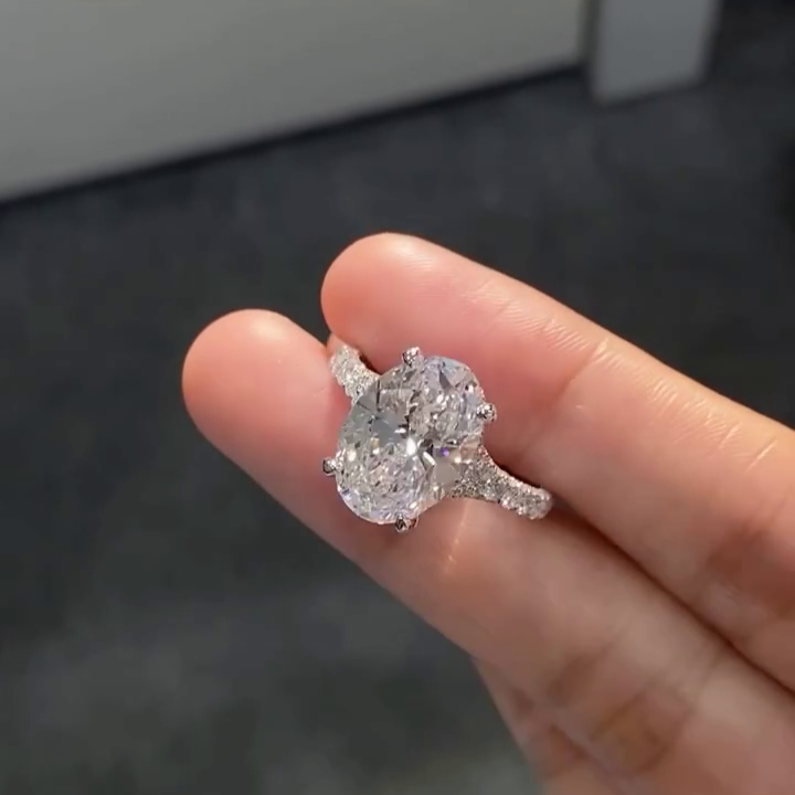 Oval 5.00tcw Lab Grown Diamond Pave Engagement Ring, D-E-F Color, VVS-VS Clarity - IGI Certified