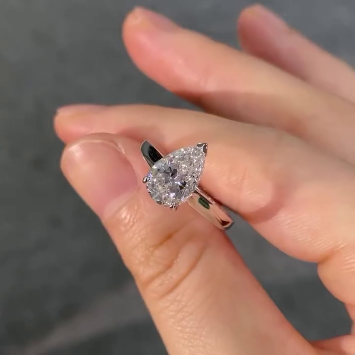 Pear Shape Lab Grown Diamond Ring with hidden halo