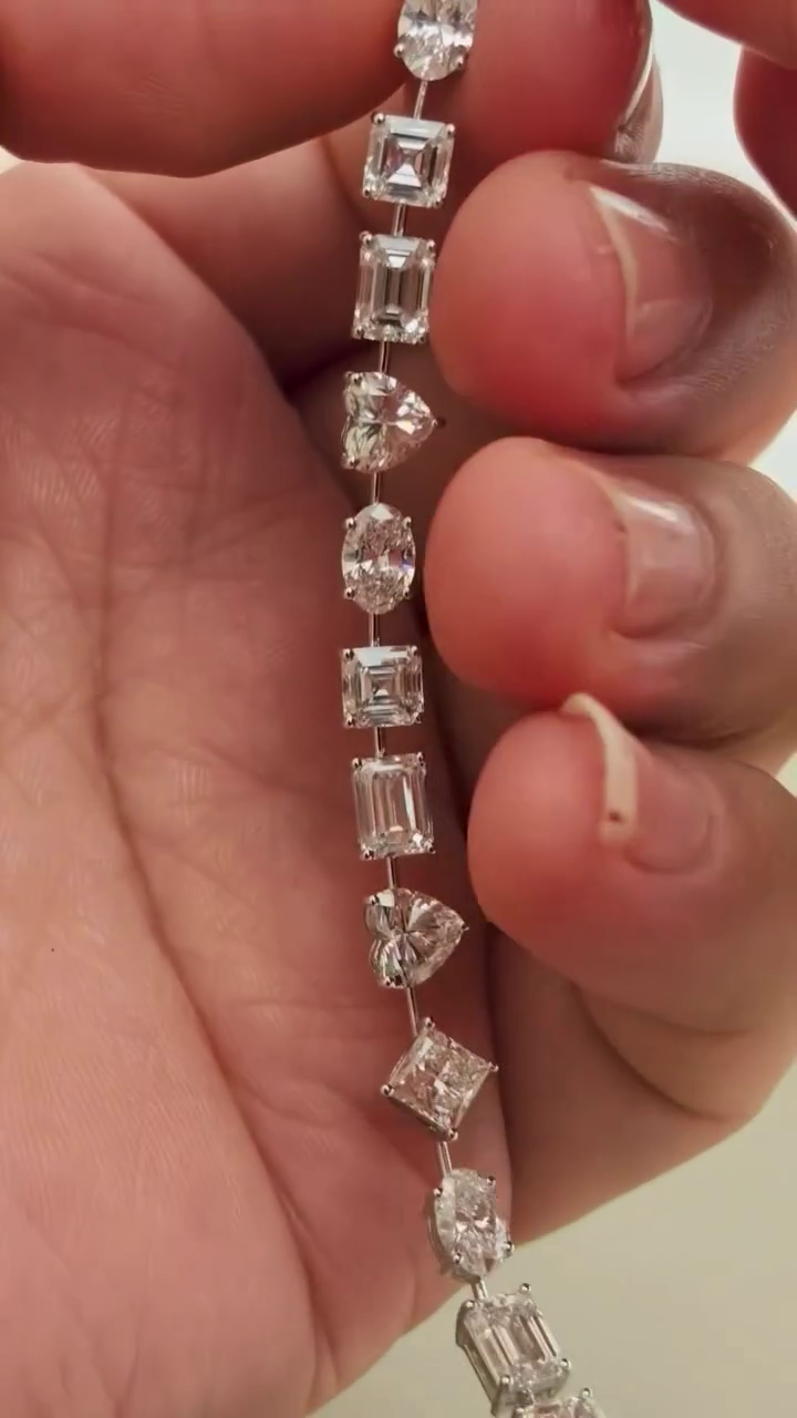 Multi Shape 10.50tcw Lab Grown Diamond Bracelet | Modern Unique Design | D-E-F Color | VVS–VS Clarity | IGI Certified | Ethical Bracelet