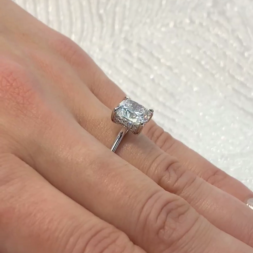 3.15tcw Cushion Lab Diamond Solitaire Engagement Ring | IGI Certified | White Gold | 3.00ct Center